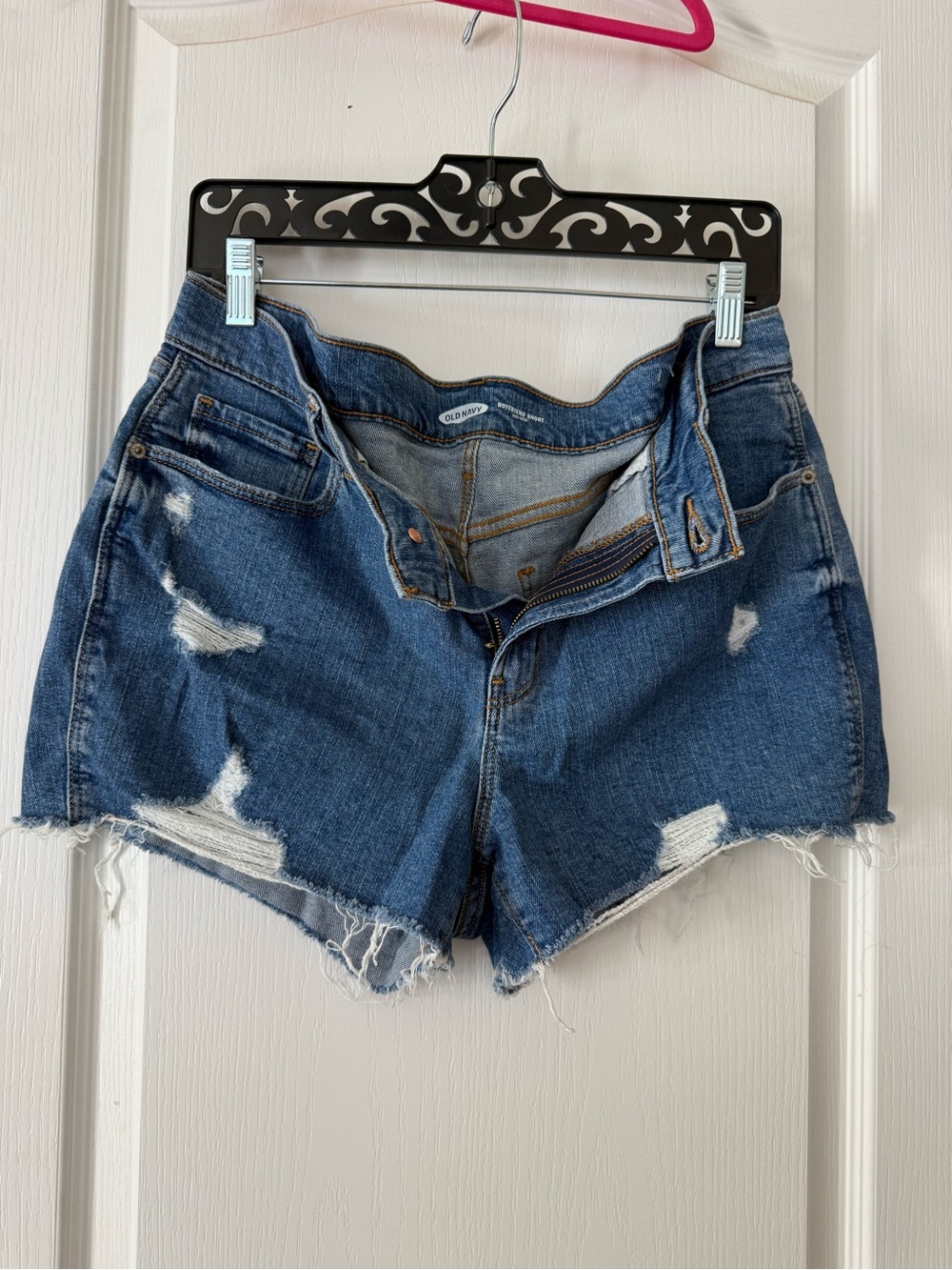 Old Navy Boyfriend Denim Shorts Distressed Mid-Rise